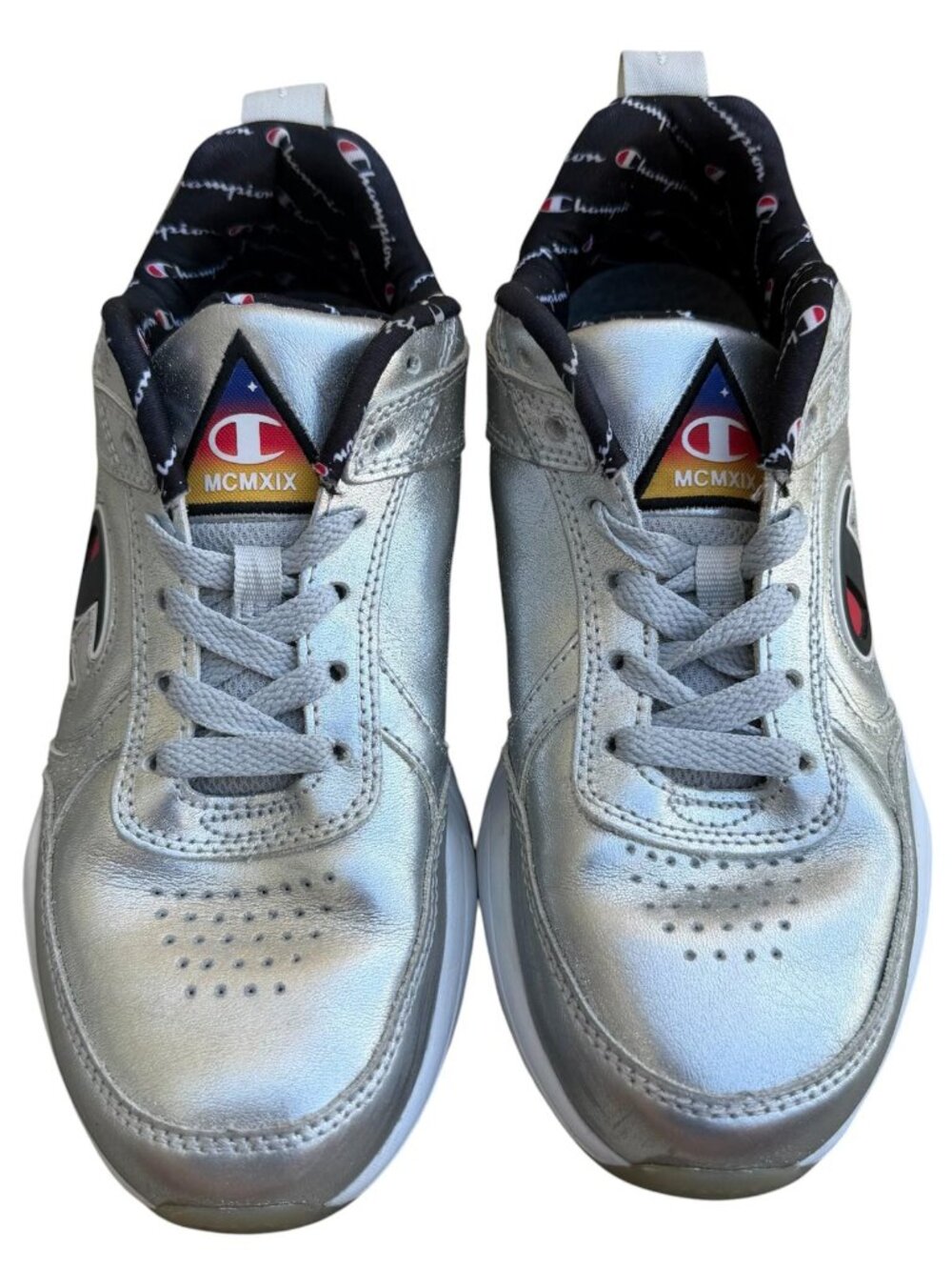 Champion Metallic Silver 93Eighteen Low Top Retro Sneakers